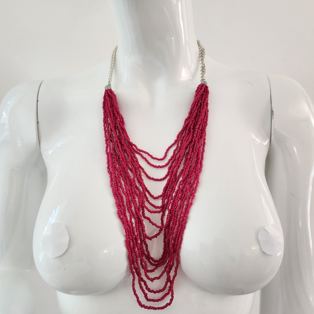 NWT Paparazzi Pink Beaded Statement Necklace & Earring Set - Picture 5 of 14